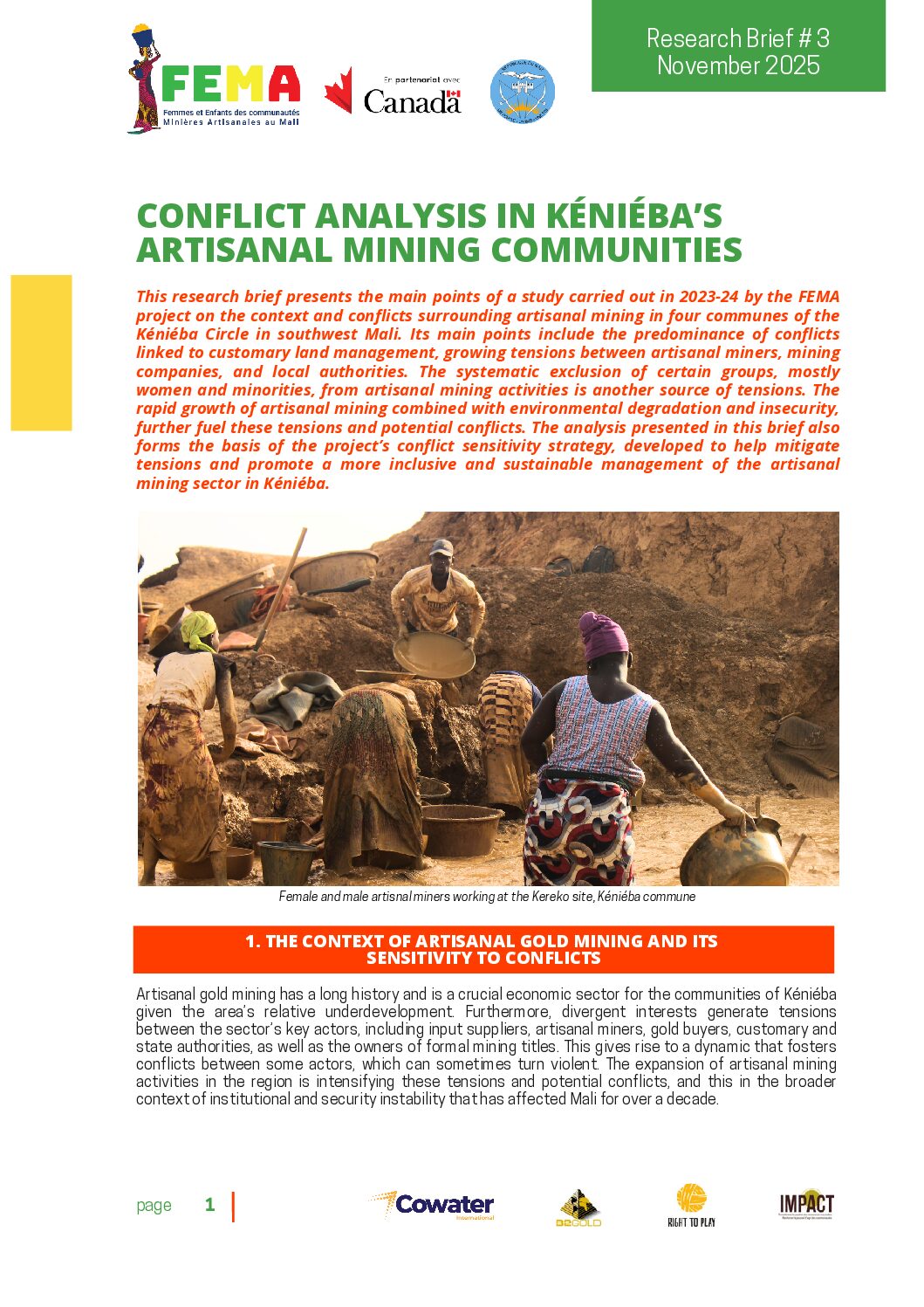 Conflit analysis in Kéniéba's artisanal mining communities